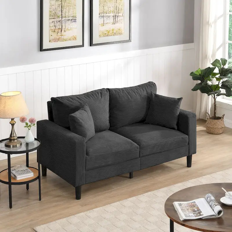 Canapé moderne rembourré avec 2 oreillers et coussin en mousse haute densité, cadre en bois pour salon et bureau