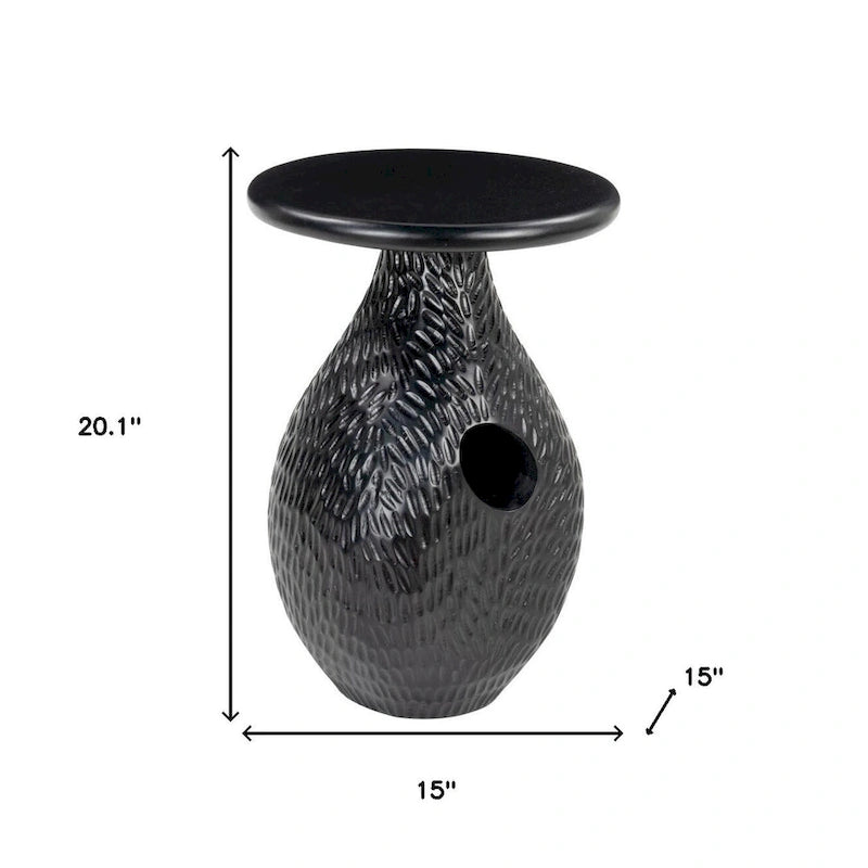 HomeRoots Table d'appoint piédestal ronde en bois massif noir 20 po - 15' X '20.1' X '15