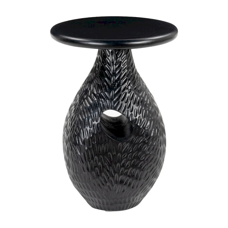 HomeRoots Table d'appoint piédestal ronde en bois massif noir 20 po - 15' X '20.1' X '15