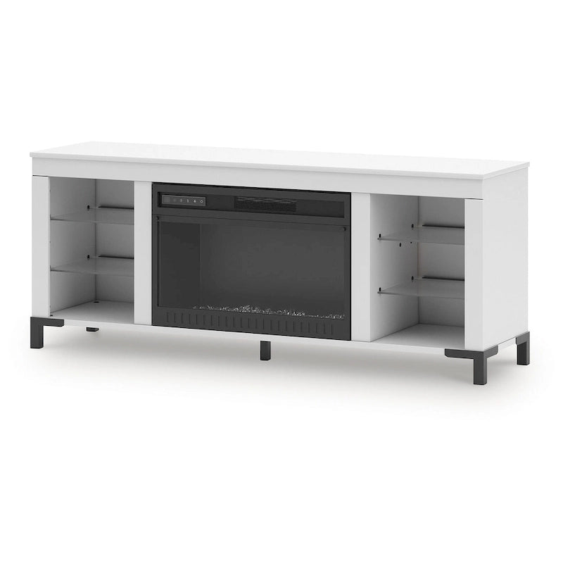 Meuble TV Signature Design by Ashley Brollevi blanc de 60 po avec foyer électrique pour téléviseurs jusqu'à 69 po