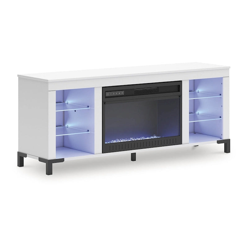 Meuble TV Signature Design by Ashley Brollevi blanc de 60 po avec foyer électrique pour téléviseurs jusqu'à 69 po