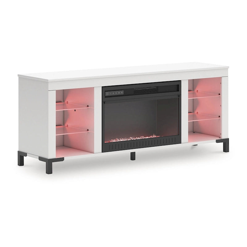 Meuble TV Signature Design by Ashley Brollevi blanc de 60 po avec foyer électrique pour téléviseurs jusqu'à 69 po