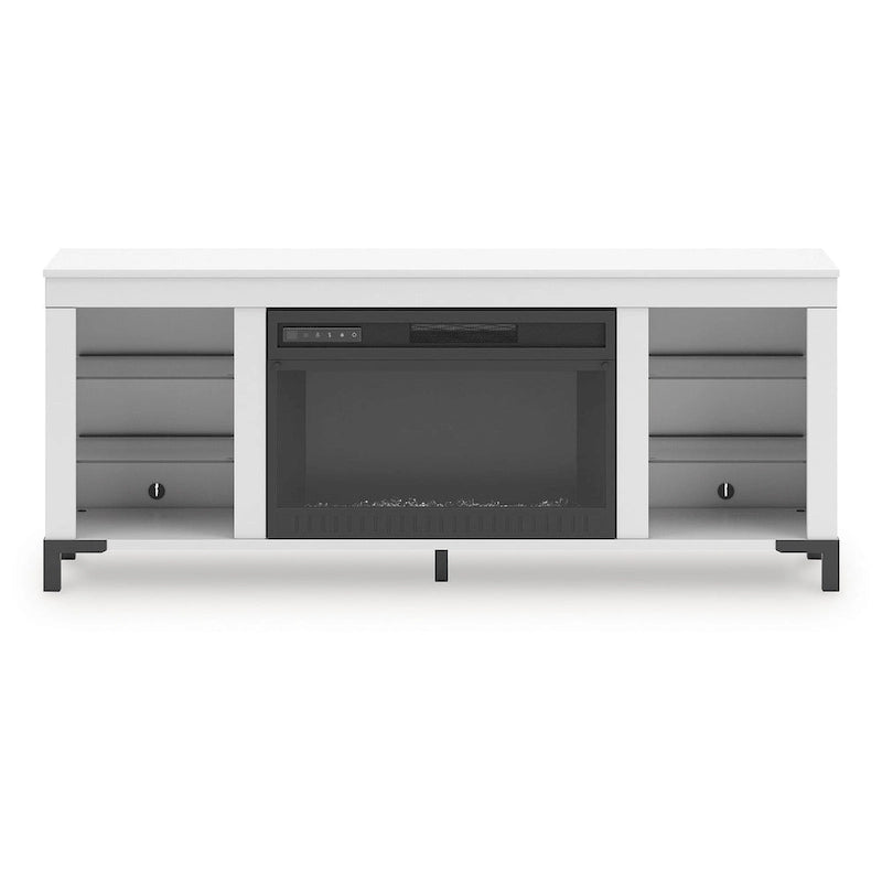 Meuble TV Signature Design by Ashley Brollevi blanc de 60 po avec foyer électrique pour téléviseurs jusqu'à 69 po