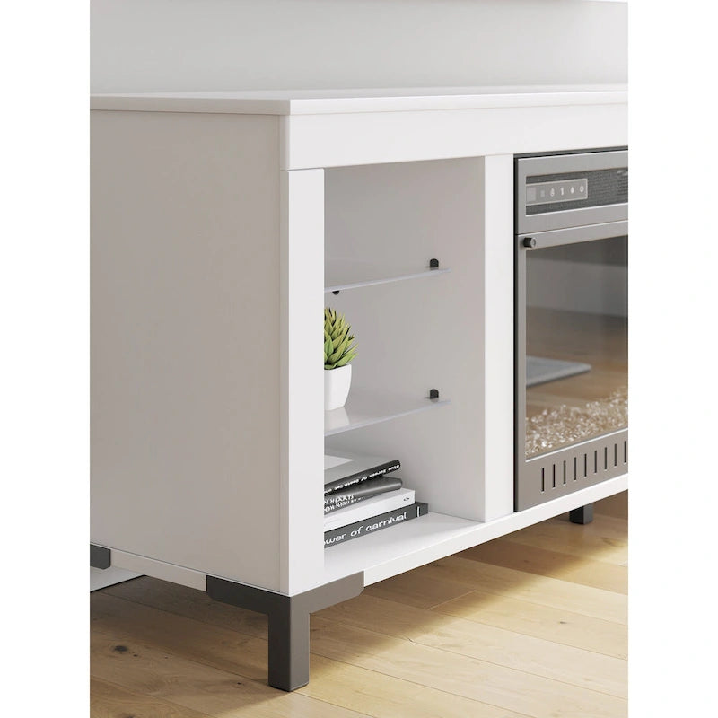 Meuble TV Signature Design by Ashley Brollevi blanc de 60 po avec foyer électrique pour téléviseurs jusqu'à 69 po