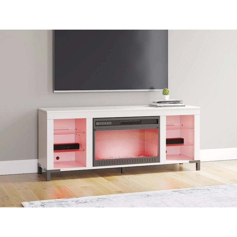Meuble TV Signature Design by Ashley Brollevi blanc de 60 po avec foyer électrique pour téléviseurs jusqu'à 69 po
