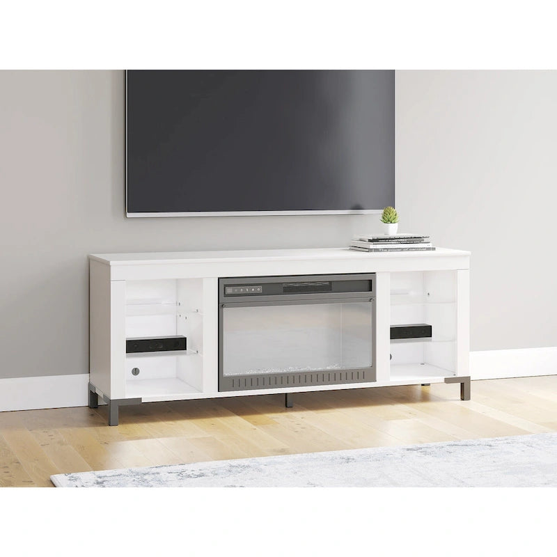 Meuble TV Signature Design by Ashley Brollevi blanc de 60 po avec foyer électrique pour téléviseurs jusqu'à 69 po