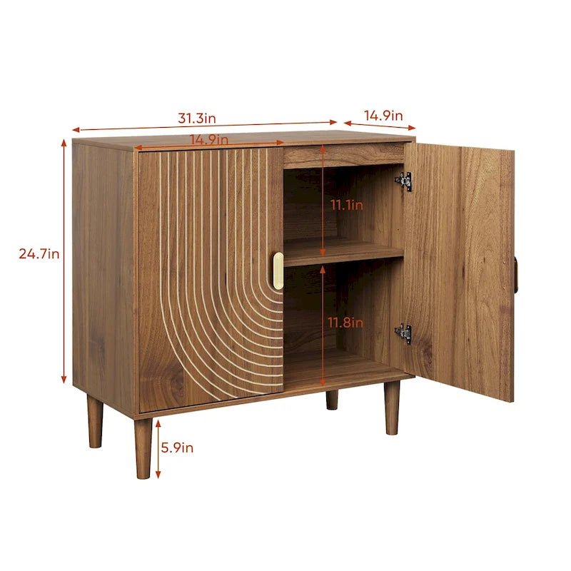 Buffet en Noyer, Meuble de Rangement Autoportant avec Rainures, Meuble de Rangement en Bois avec Étagère Réglable