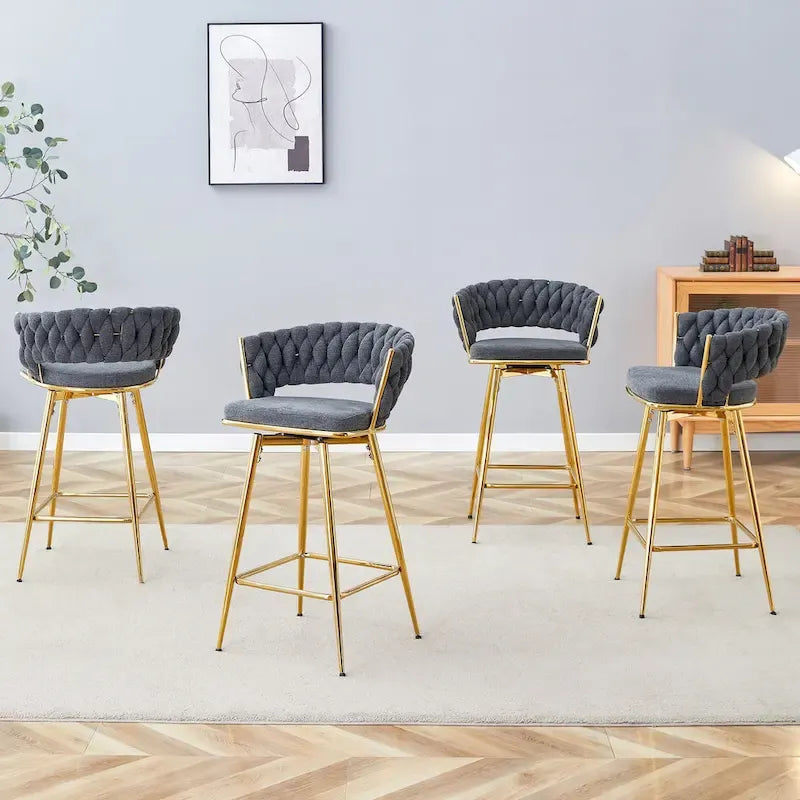 Un lot de 4 tabourets de bar rotatifs, équipés de coussins en lin respirant - Convient à la hauteur d'un îlot de cuisine.
