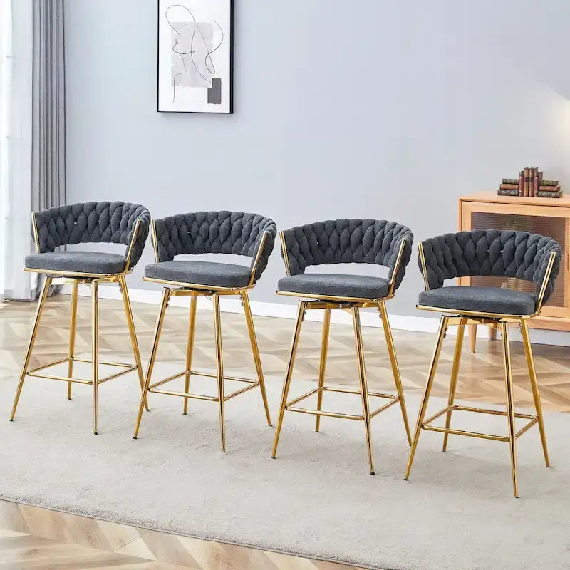 Un lot de 4 tabourets de bar rotatifs, équipés de coussins en lin respirant - Convient à la hauteur d'un îlot de cuisine.