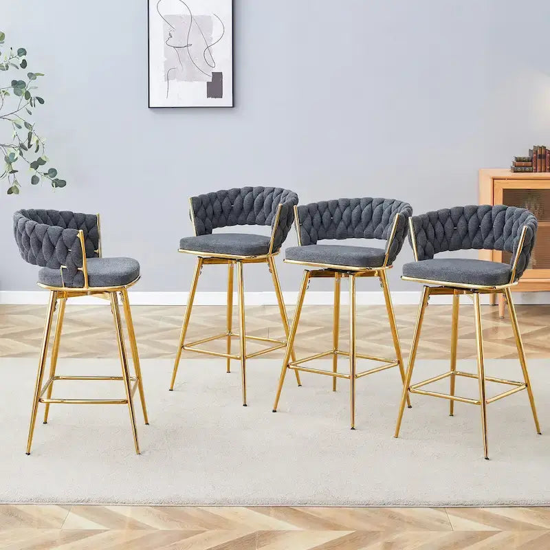 Un lot de 4 tabourets de bar rotatifs, équipés de coussins en lin respirant - Convient à la hauteur d'un îlot de cuisine.