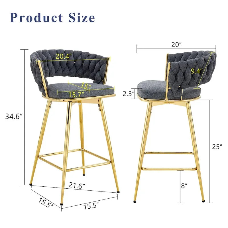 Un lot de 4 tabourets de bar rotatifs, équipés de coussins en lin respirant - Convient à la hauteur d'un îlot de cuisine.