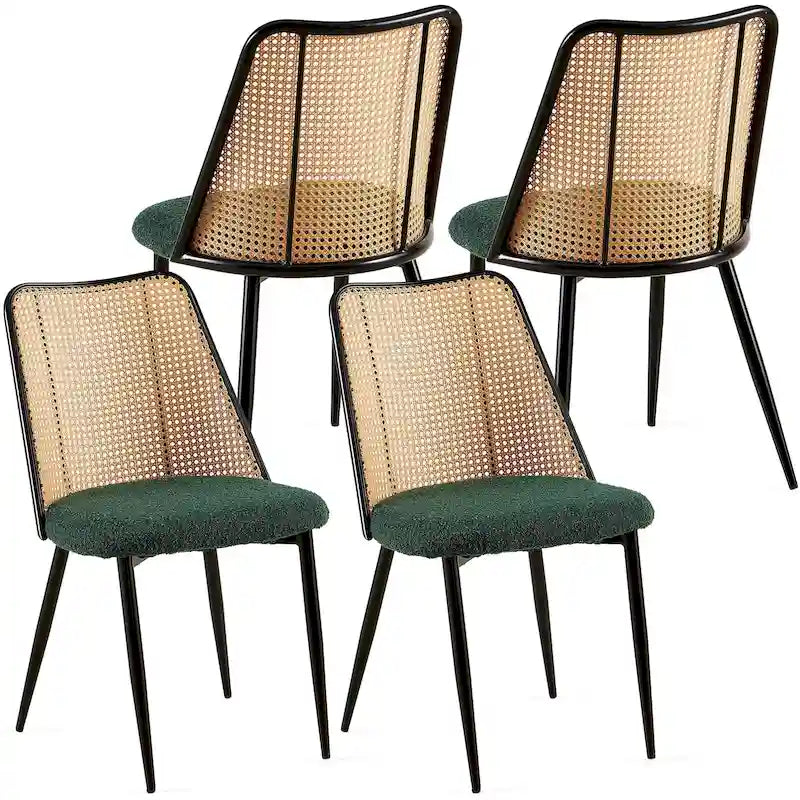 Chaises de salle à manger lot de 4, Chaises en tissu bouclette avec dossier en rotin naturel