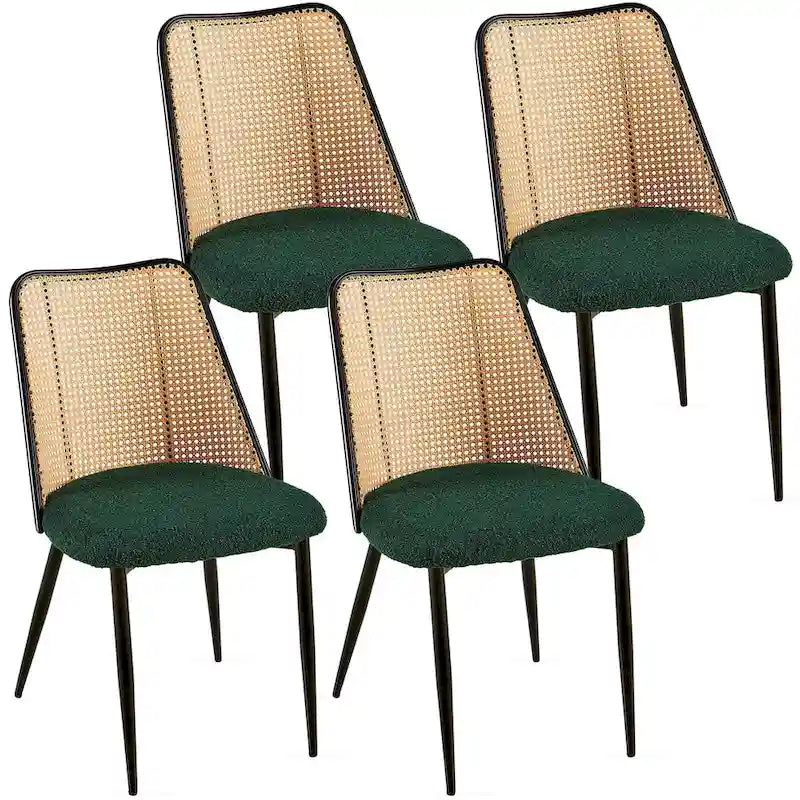 Chaises de salle à manger lot de 4, Chaises en tissu bouclette avec dossier en rotin naturel