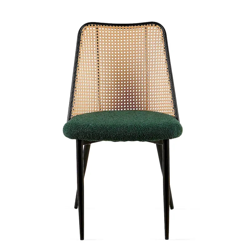 Chaises de salle à manger lot de 4, Chaises en tissu bouclette avec dossier en rotin naturel