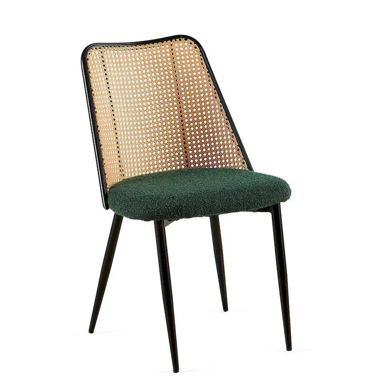 Chaises de salle à manger lot de 4, Chaises en tissu bouclette avec dossier en rotin naturel