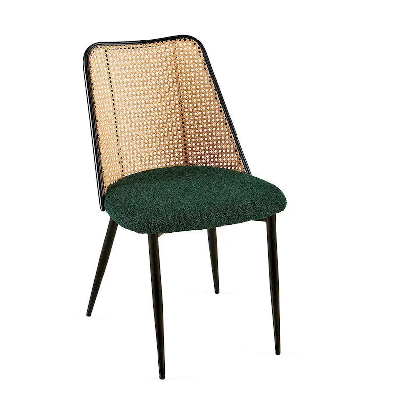 Chaises de salle à manger lot de 4, Chaises en tissu bouclette avec dossier en rotin naturel