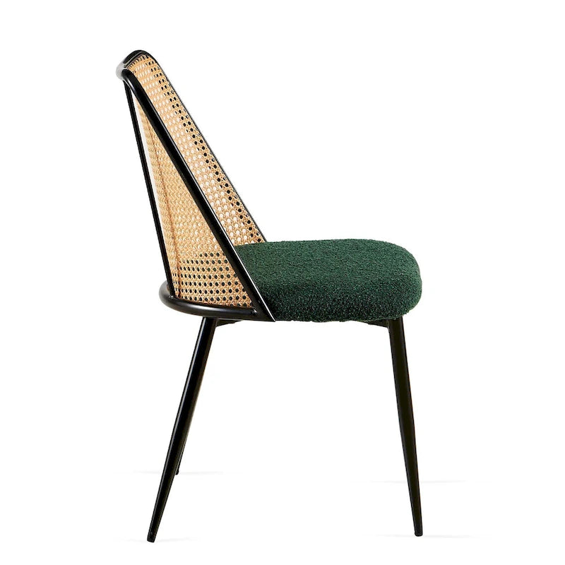 Chaises de salle à manger lot de 4, Chaises en tissu bouclette avec dossier en rotin naturel