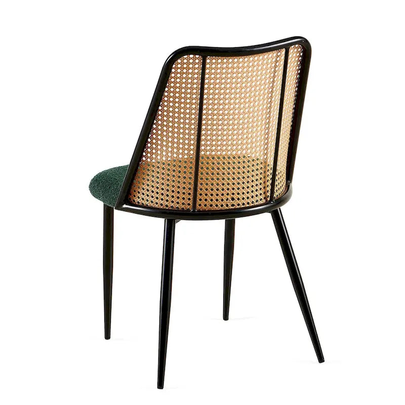 Chaises de salle à manger lot de 4, Chaises en tissu bouclette avec dossier en rotin naturel