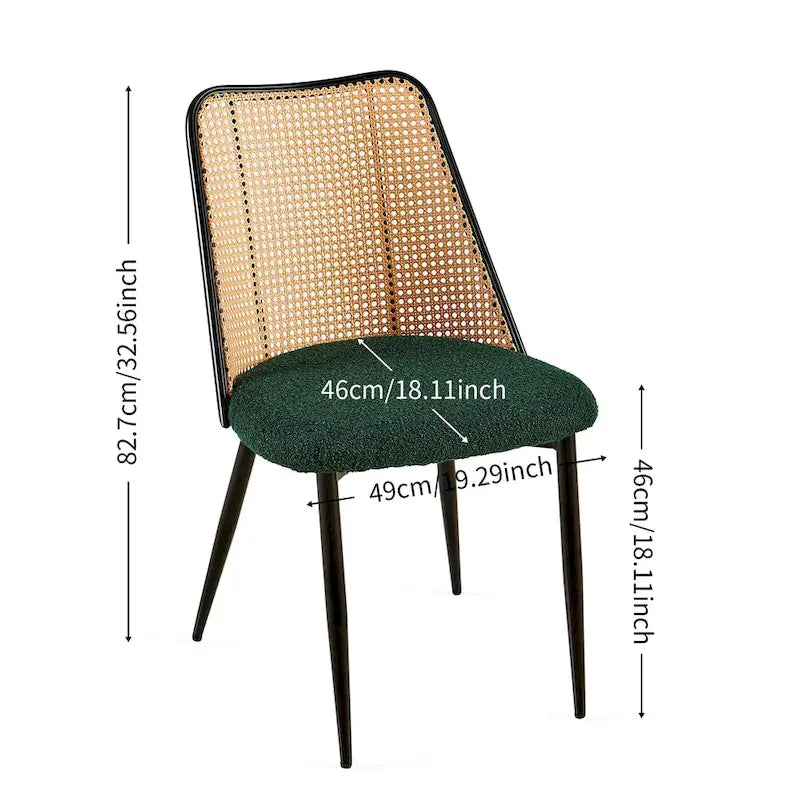 Chaises de salle à manger lot de 4, Chaises en tissu bouclette avec dossier en rotin naturel