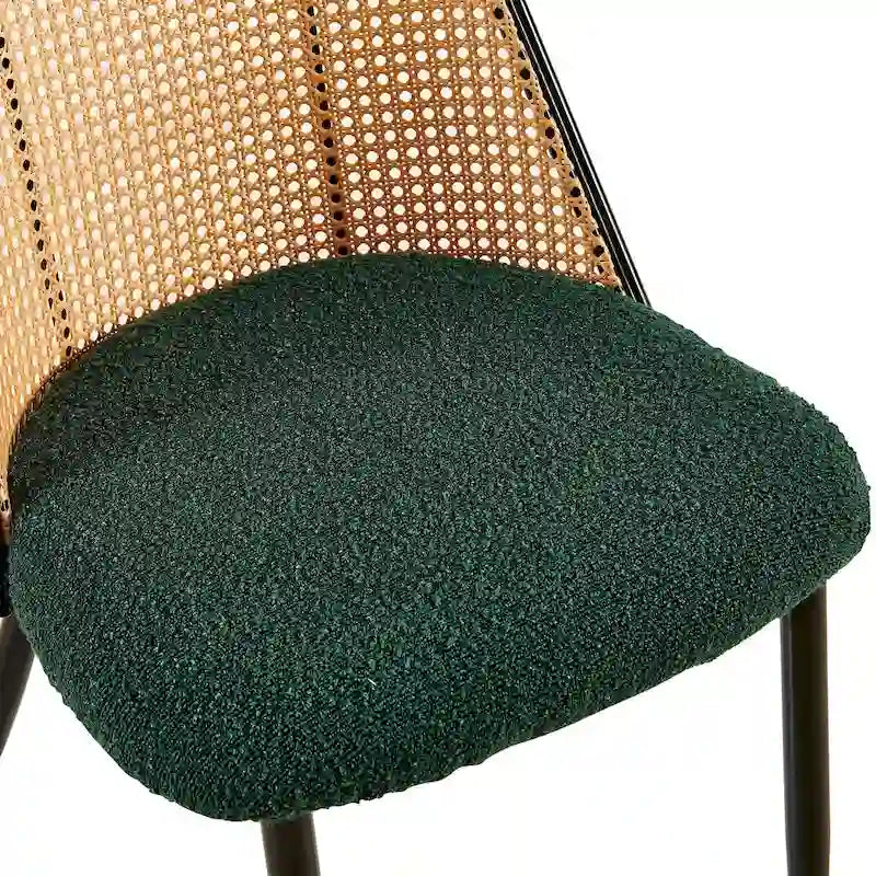 Chaises de salle à manger lot de 4, Chaises en tissu bouclette avec dossier en rotin naturel