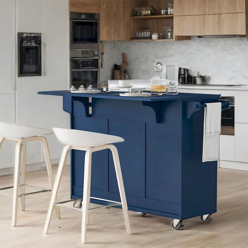 Îlot de cuisine roulant de 134,6 cm avec abattant, porte-épices, étagères réglables