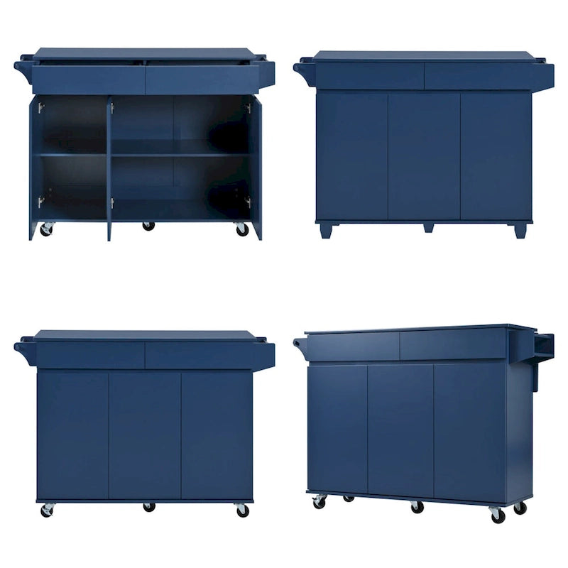 Îlot de cuisine roulant de 134,6 cm avec abattant, porte-épices, étagères réglables
