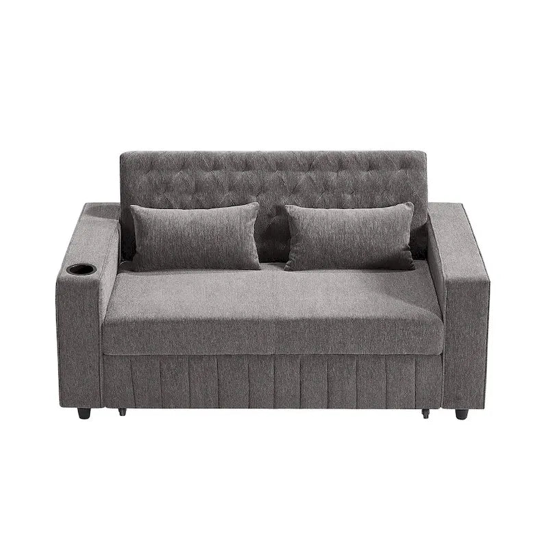 Canapé-lit transformable en tissu chenille avec dossier capitonné réglable, ports USB et grand espace de rangement