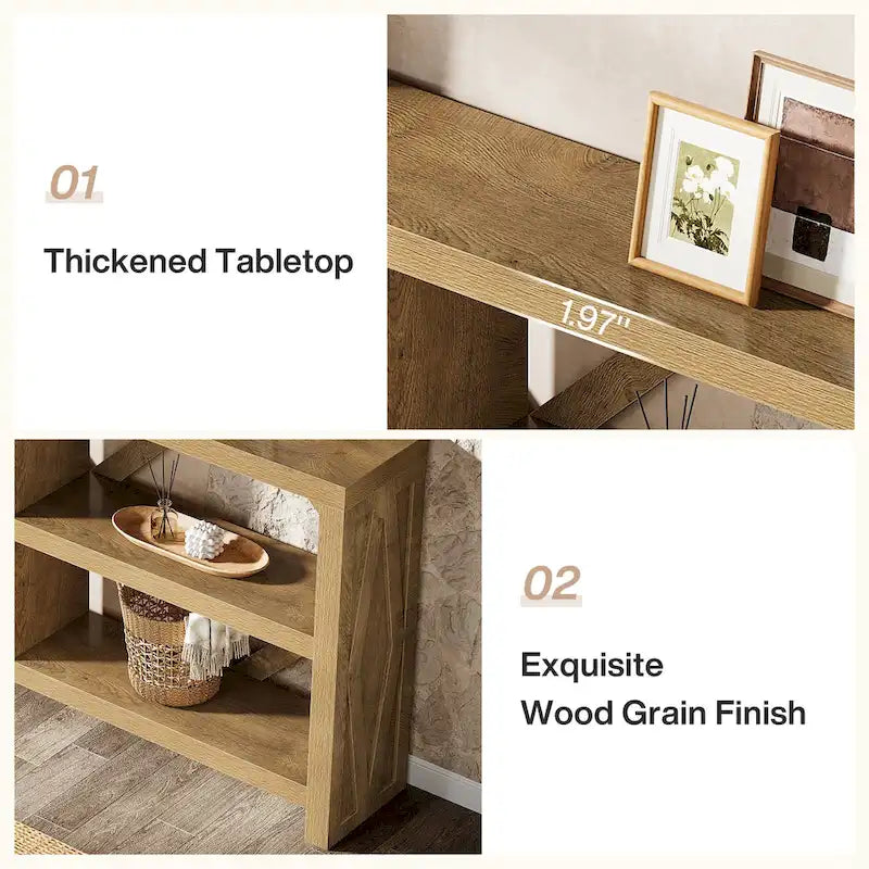 Console longue de 71 po avec 3 niveaux de rangement, table de canapé industrielle