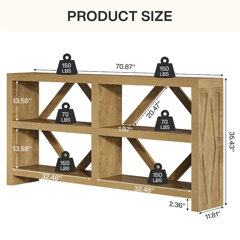 Console longue de 71 po avec 3 niveaux de rangement, table de canapé industrielle