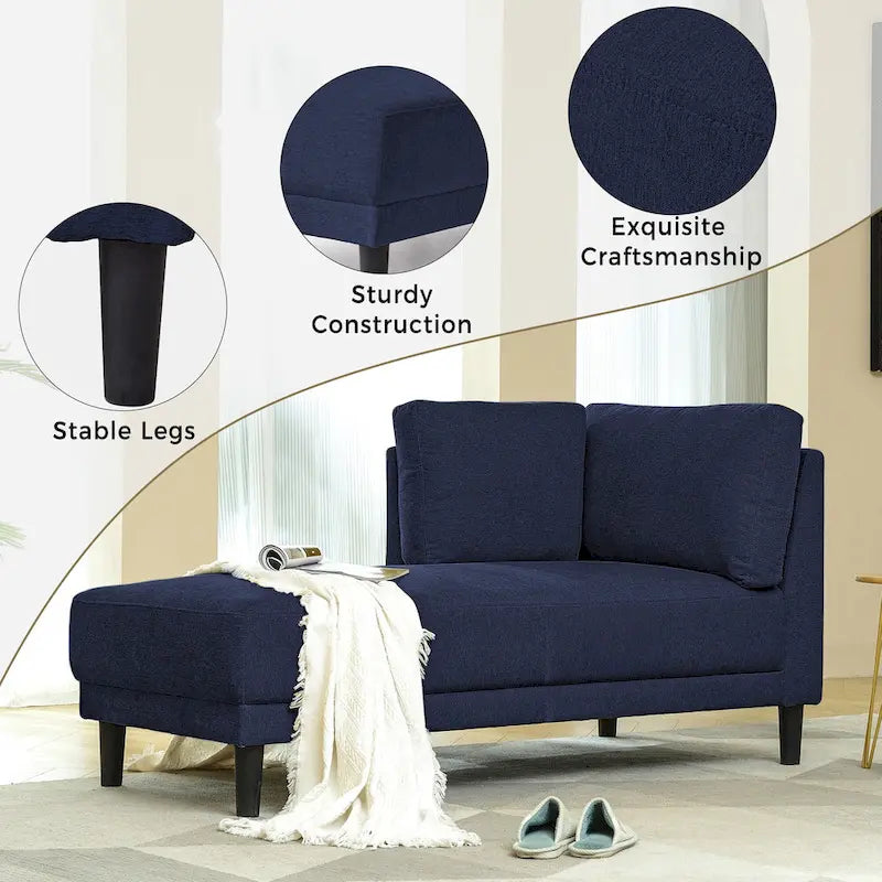 Canapé d'angle moderne en lin de 65 po avec coussins amovibles, canapé-lit, canapé de loisirs, chaise longue rembourrée