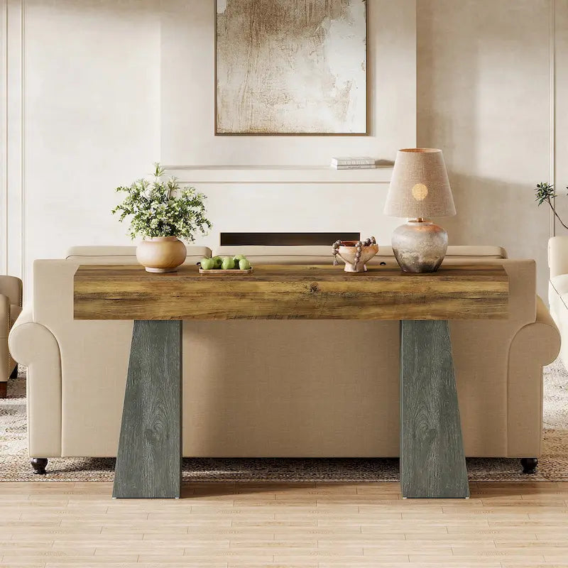 Table d'entrée de ferme, console de canapé en bois de 63 pouces de long