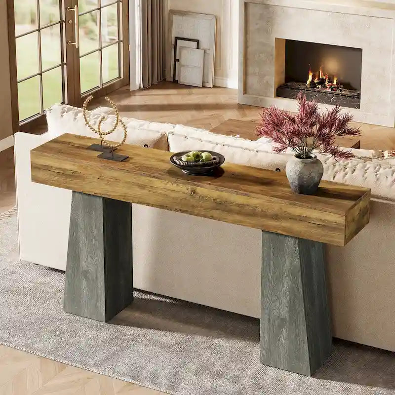 Table d'entrée de ferme, console de canapé en bois de 63 pouces de long