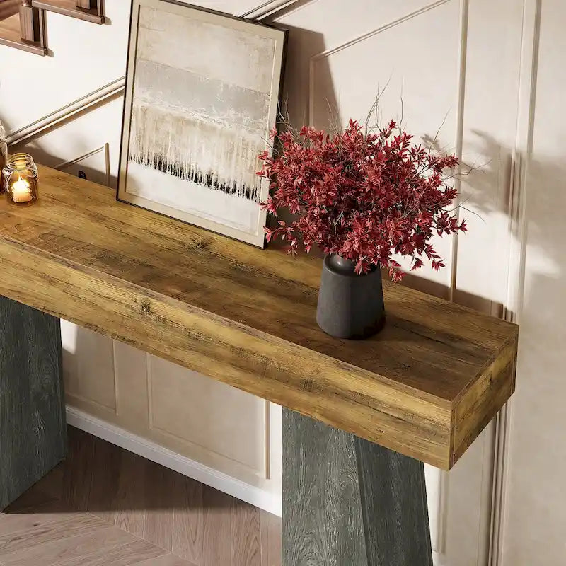 Table d'entrée de ferme, console de canapé en bois de 63 pouces de long