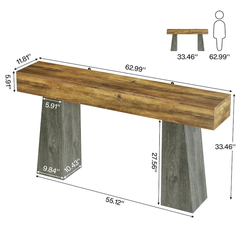Table d'entrée de ferme, console de canapé en bois de 63 pouces de long