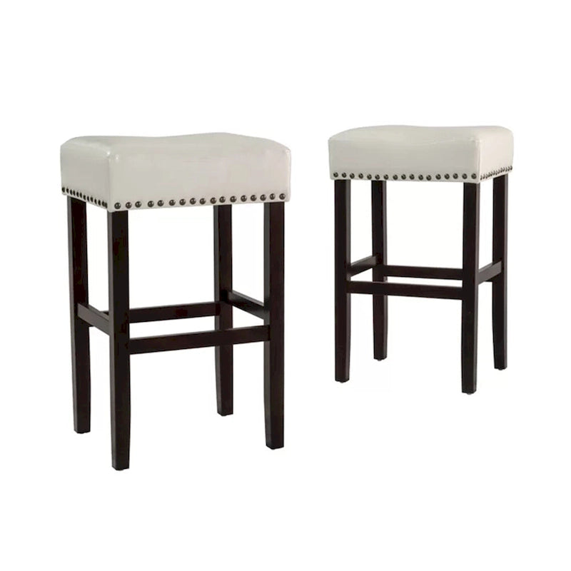 Roomfitters Lot de 2 tabourets de bar sans dossier en cuir de 76 cm, chaises de bar rembourrées avec cadre en bois, couleur ivoire