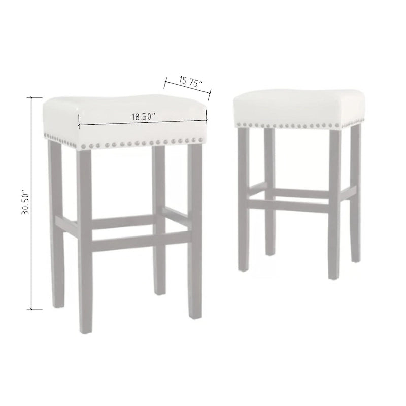 Roomfitters Lot de 2 tabourets de bar sans dossier en cuir de 76 cm, chaises de bar rembourrées avec cadre en bois, couleur ivoire