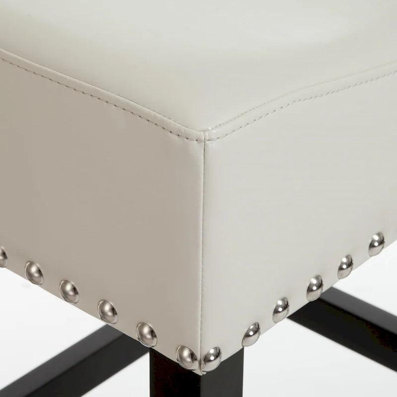 Roomfitters Lot de 2 tabourets de bar sans dossier en cuir de 76 cm, chaises de bar rembourrées avec cadre en bois, couleur ivoire
