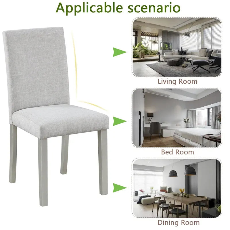 Lot de 2 chaises de salle à manger, chaises de cuisine et de salle à manger modernes, assise rembourrée en lin et pieds en bois d'hévéa