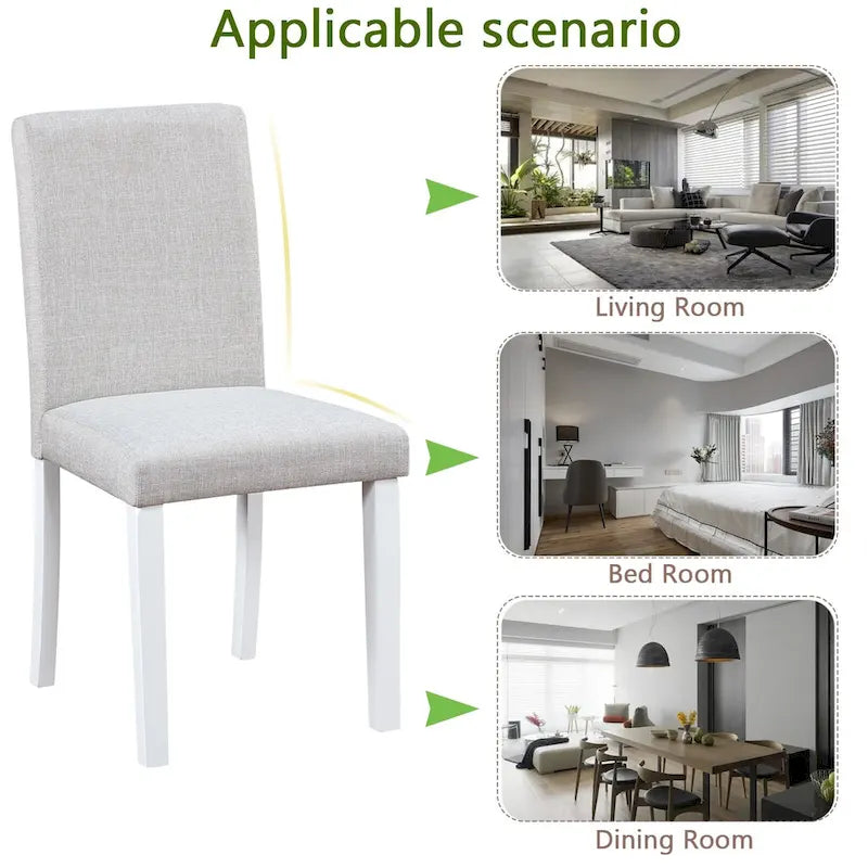 Lot de 2 chaises de salle à manger, chaises de cuisine et de salle à manger modernes, assise rembourrée en lin et pieds en bois d'hévéa
