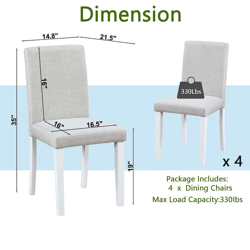 Lot de 2 chaises de salle à manger, chaises de cuisine et de salle à manger modernes, assise rembourrée en lin et pieds en bois d'hévéa