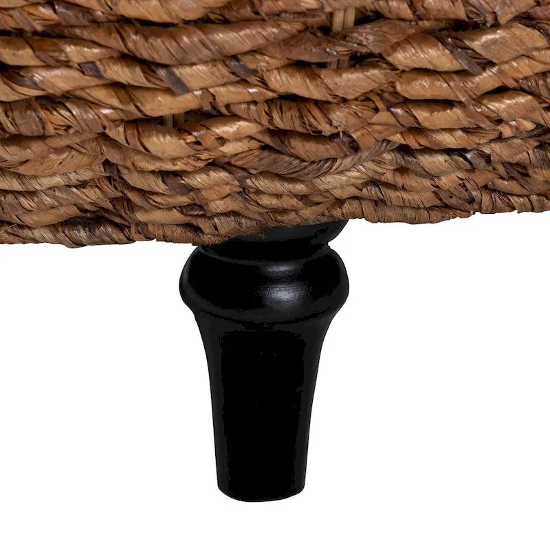 Table basse en jonc de mer tissé main Riau avec pieds en bois - Table ronde en osier naturel pour salon ou chambre à coucher