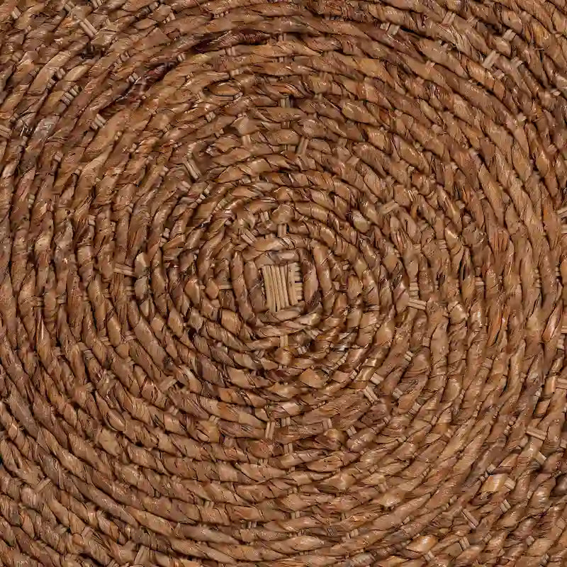 Table basse en jonc de mer tissé main Riau avec pieds en bois - Table ronde en osier naturel pour salon ou chambre à coucher