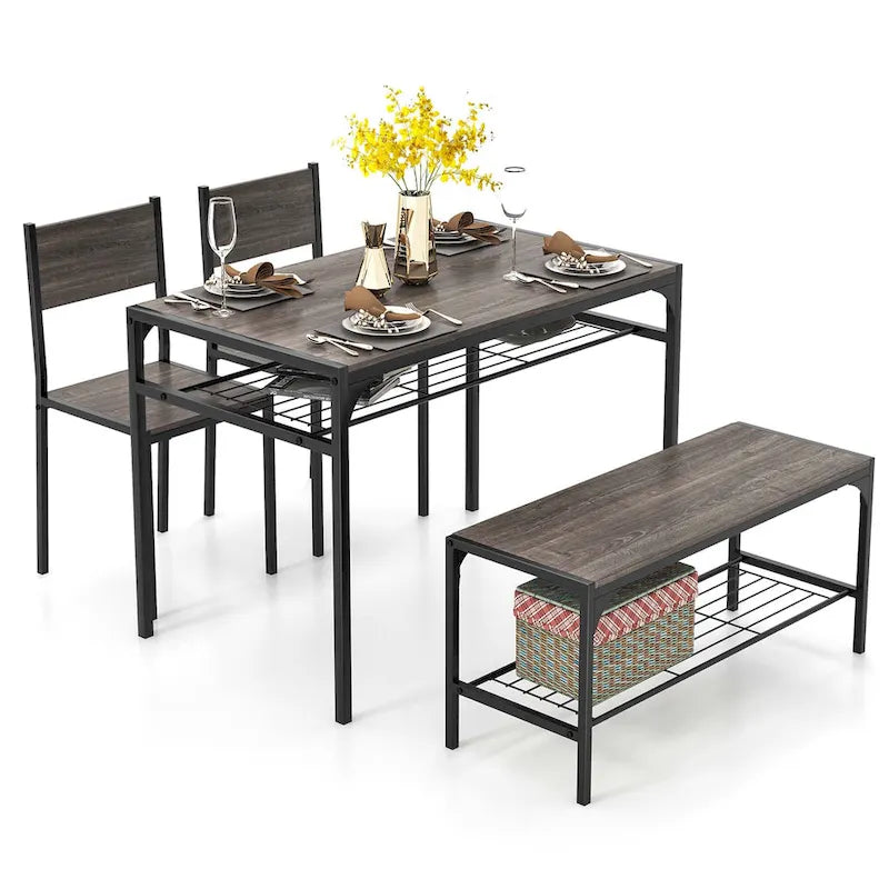 Costway Ensemble table à manger pour 4 personnes Table rectangulaire avec 2 chaises, 1