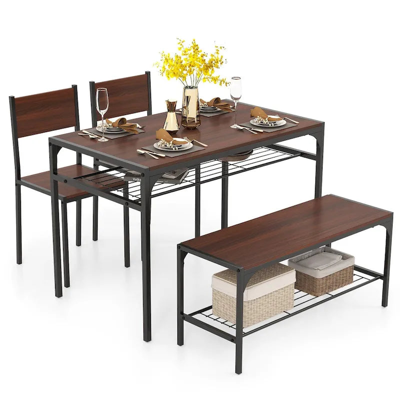 Costway Ensemble table à manger pour 4 personnes Table rectangulaire avec 2 chaises, 1
