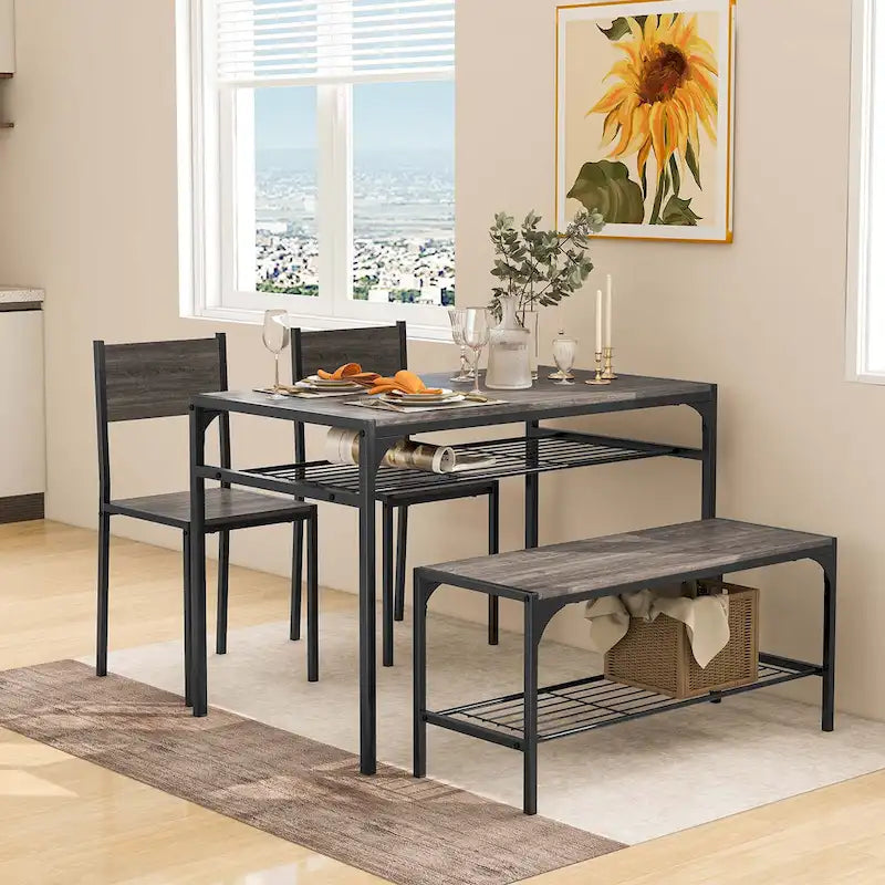 Costway Ensemble table à manger pour 4 personnes Table rectangulaire avec 2 chaises, 1
