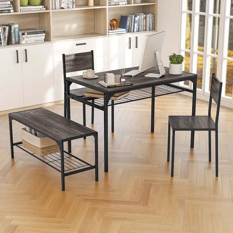 Costway Ensemble table à manger pour 4 personnes Table rectangulaire avec 2 chaises, 1