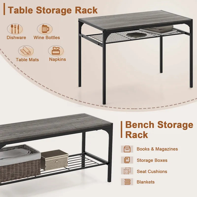 Costway Ensemble table à manger pour 4 personnes Table rectangulaire avec 2 chaises, 1