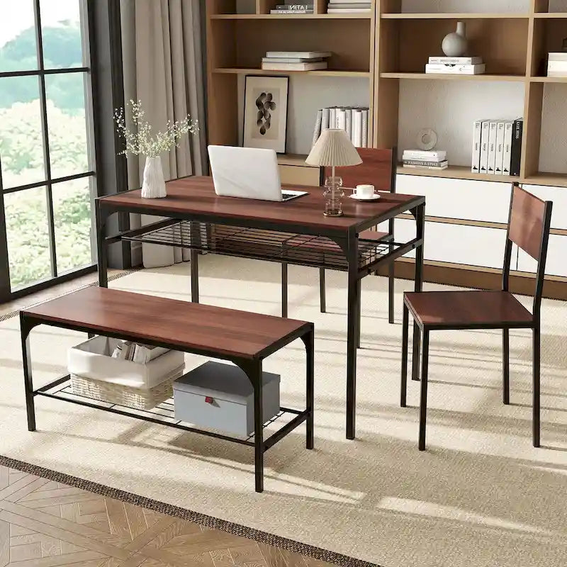 Costway Ensemble table à manger pour 4 personnes Table rectangulaire avec 2 chaises, 1