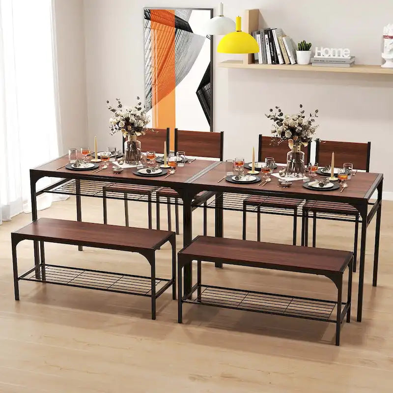 Costway Ensemble table à manger pour 4 personnes Table rectangulaire avec 2 chaises, 1