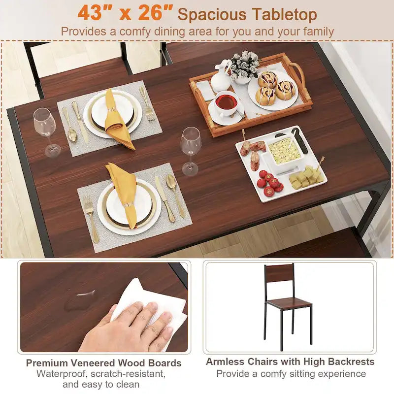 Costway Ensemble table à manger pour 4 personnes Table rectangulaire avec 2 chaises, 1